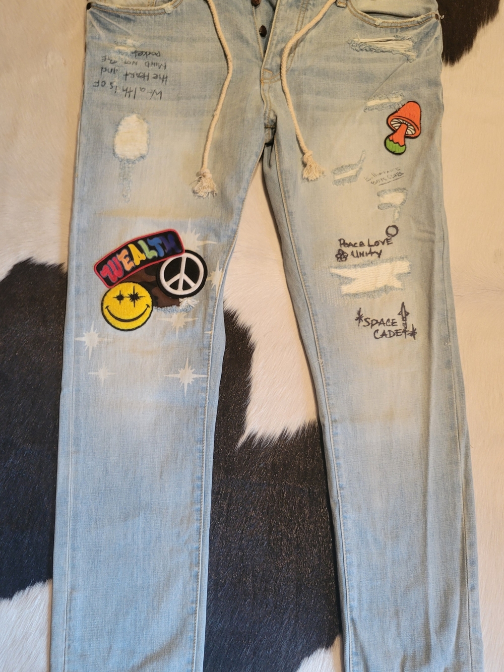 Billionaire Boys Club Light Blue Men's Jeans with Embroidered Patchwork Details